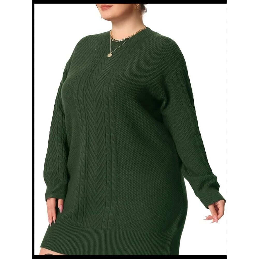 Dark Green Cable Knit Sweater Dress A120